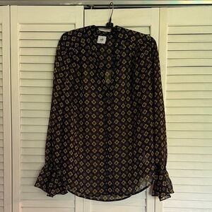 CAbi Black and Gold Patterned Blouse
